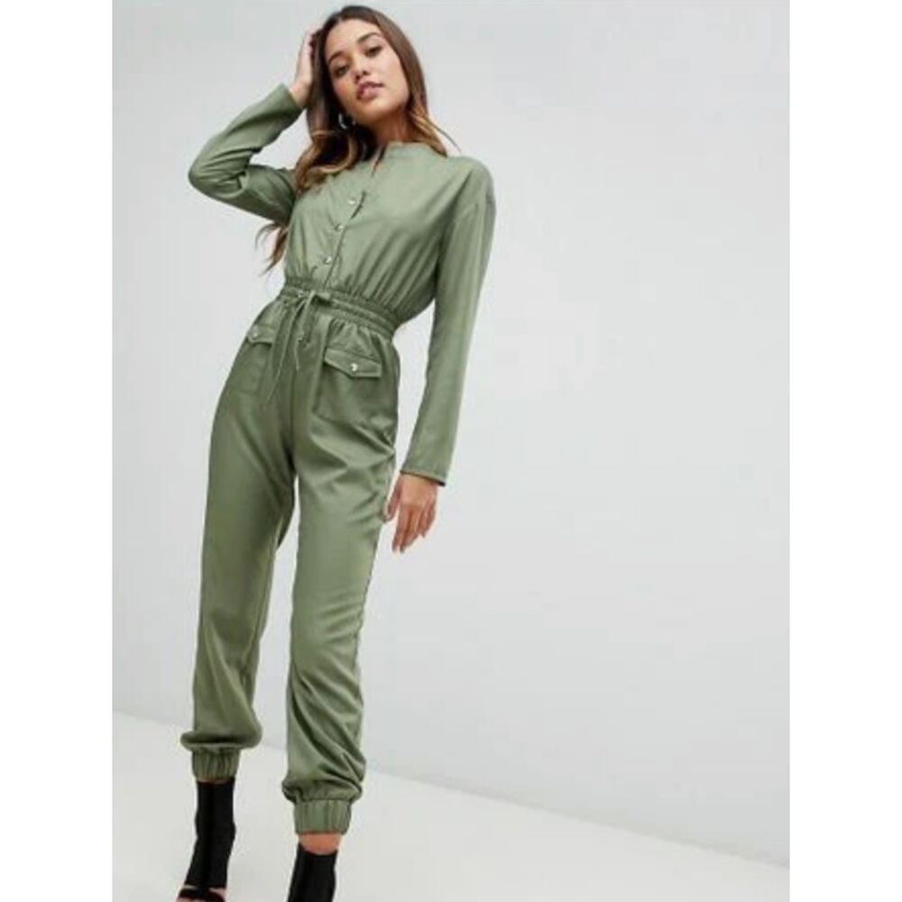 PRETTYLITTLETHING Utility‎ Style Jumpsuit Green Sz 2